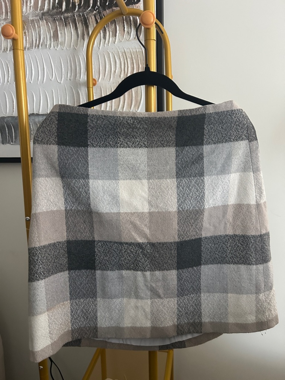 LOFT Neutral Plaid Mini Skirt in Gray, Cream & Tan